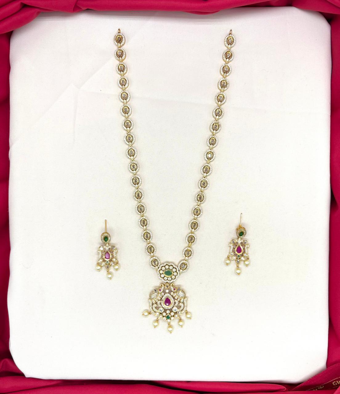 Matte finishing white stones pearls with Elephant design Long Haram