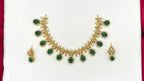 Matte finishing American Diamond with Green Stone Short Necklace