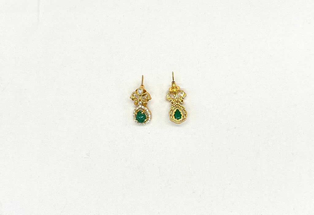 Matte finishing American Diamond with Green Stone Short Necklace