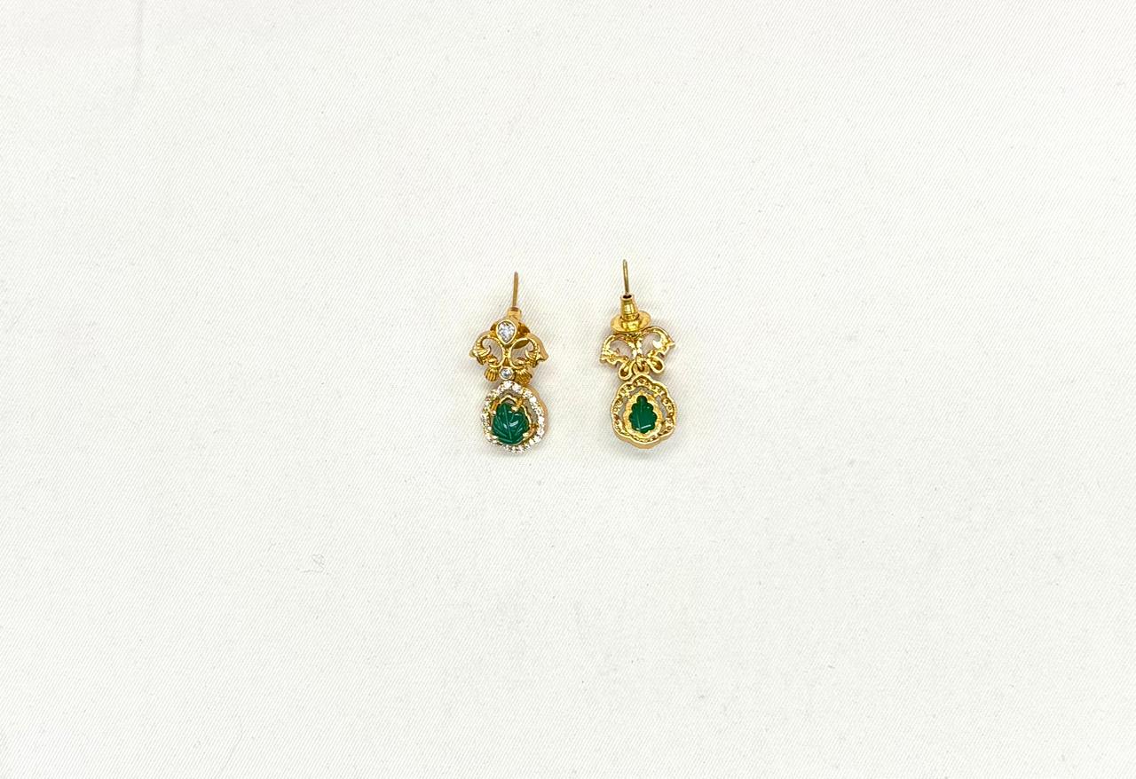 Matte finishing American Diamond with Green Stone Short Necklace