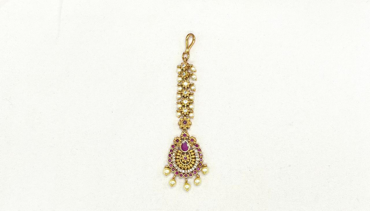 matte finishing floral pink stones maag tikka