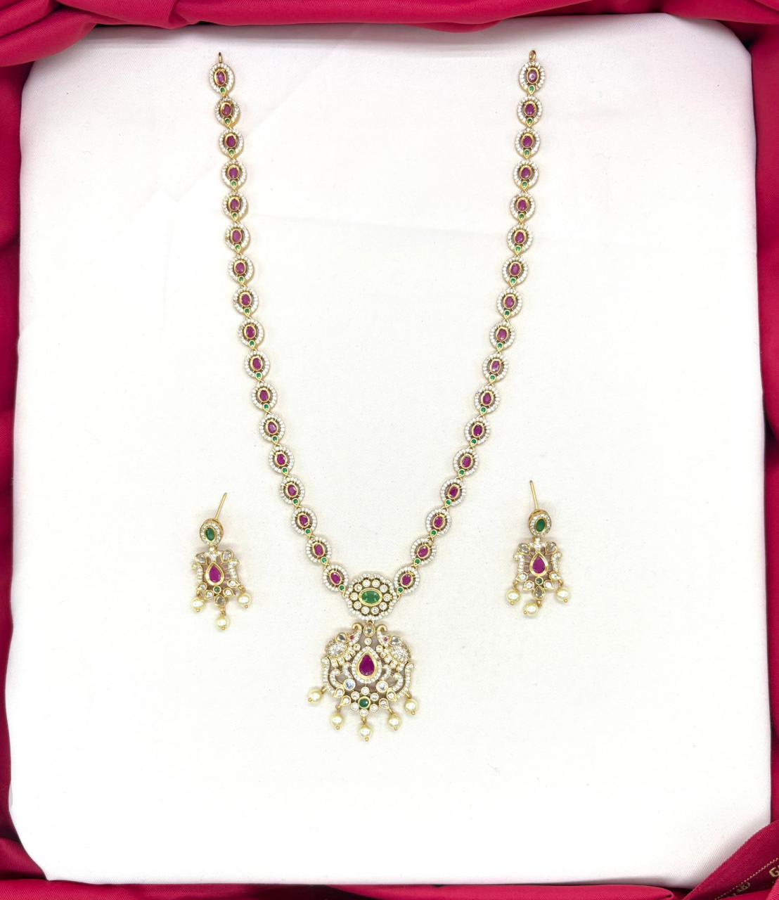Matte finishing pink stones pearls with Elephant design Long Haram