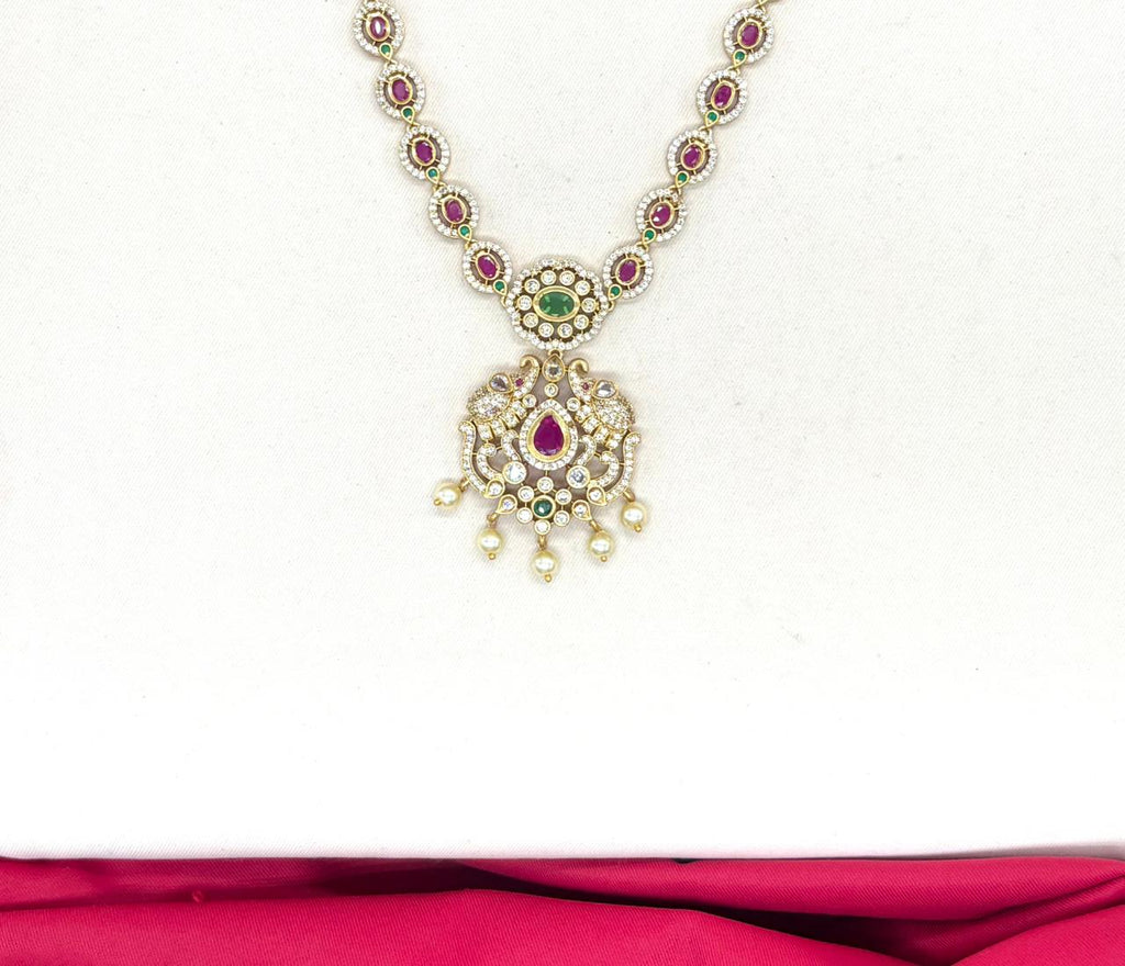 Matte finishing pink stones pearls with Elephant design Long Haram
