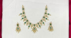 matte finishing Green squared stones with white pearls Short Necklace
