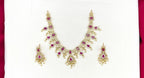 matte finishing Pink squared stones with white pearls Short Necklace