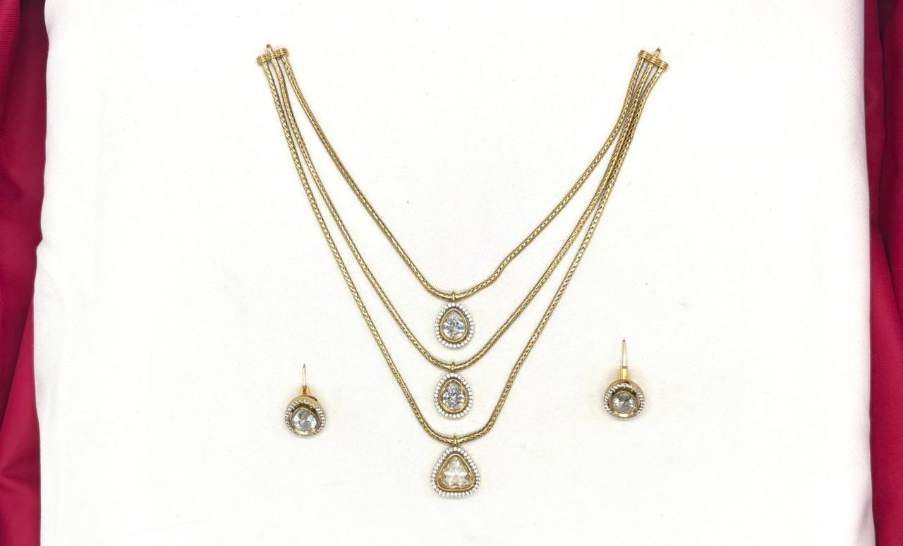 Premium Three layered AD Stones With White stone  Necklace