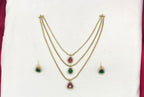 Premium Three layered AD Stones With Gren,red stone Necklace
