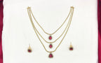 Premium Three layered AD Stones With Red stone Necklace