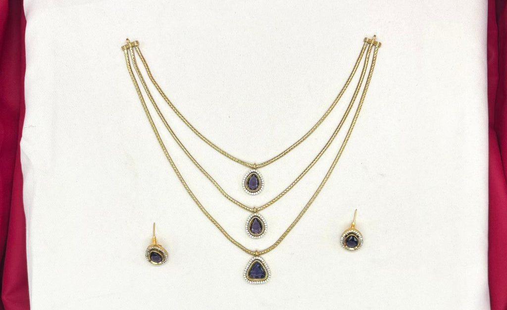 Premium Three layered AD Stones With purple stone Necklace