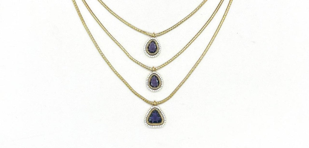 Premium Three layered AD Stones With purple stone Necklace