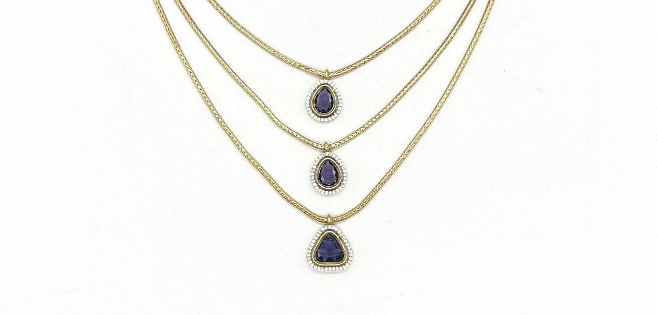 Premium Three layered AD Stones With purple stone Necklace
