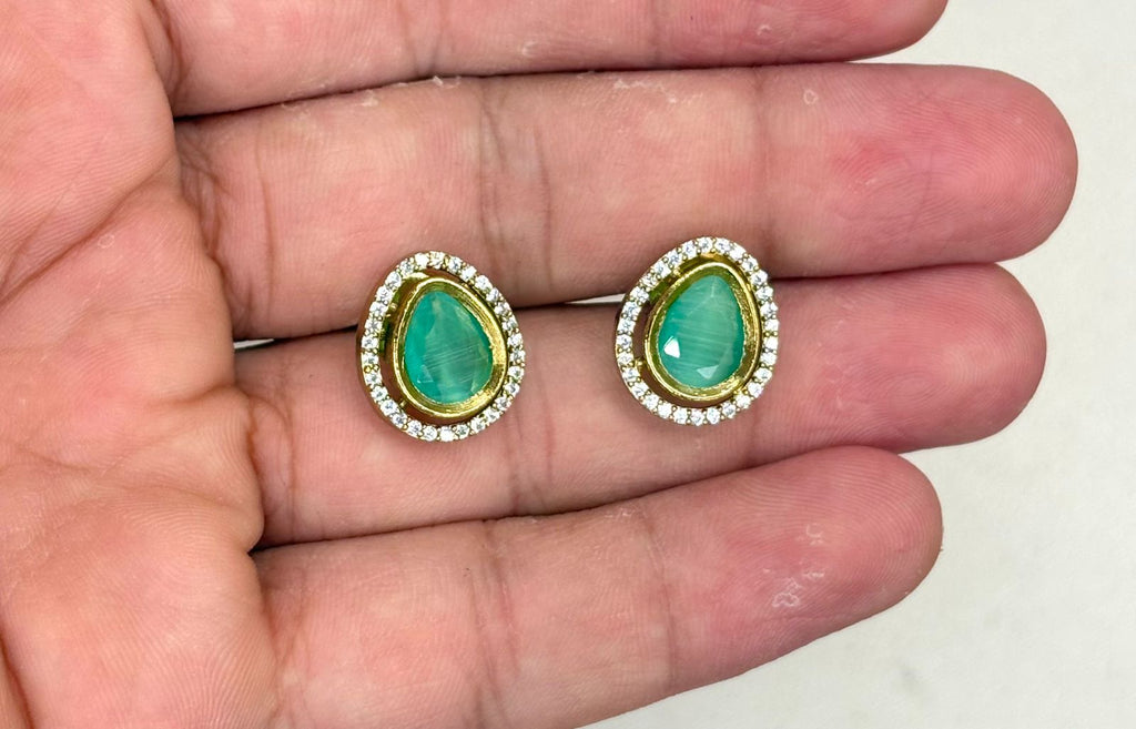 Premium Three layered AD Stones With Mint-green stone Necklace
