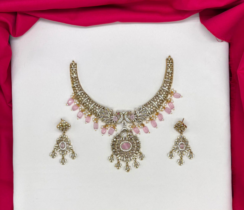 Victorian finishing floral elephant design with Pink beads Short Necklace