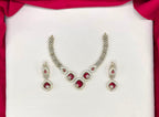 American Diamond Cubic Zirconia With Red stone Short Necklace