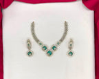 American Diamond Cubic Zirconia With mint green stone Short Necklace