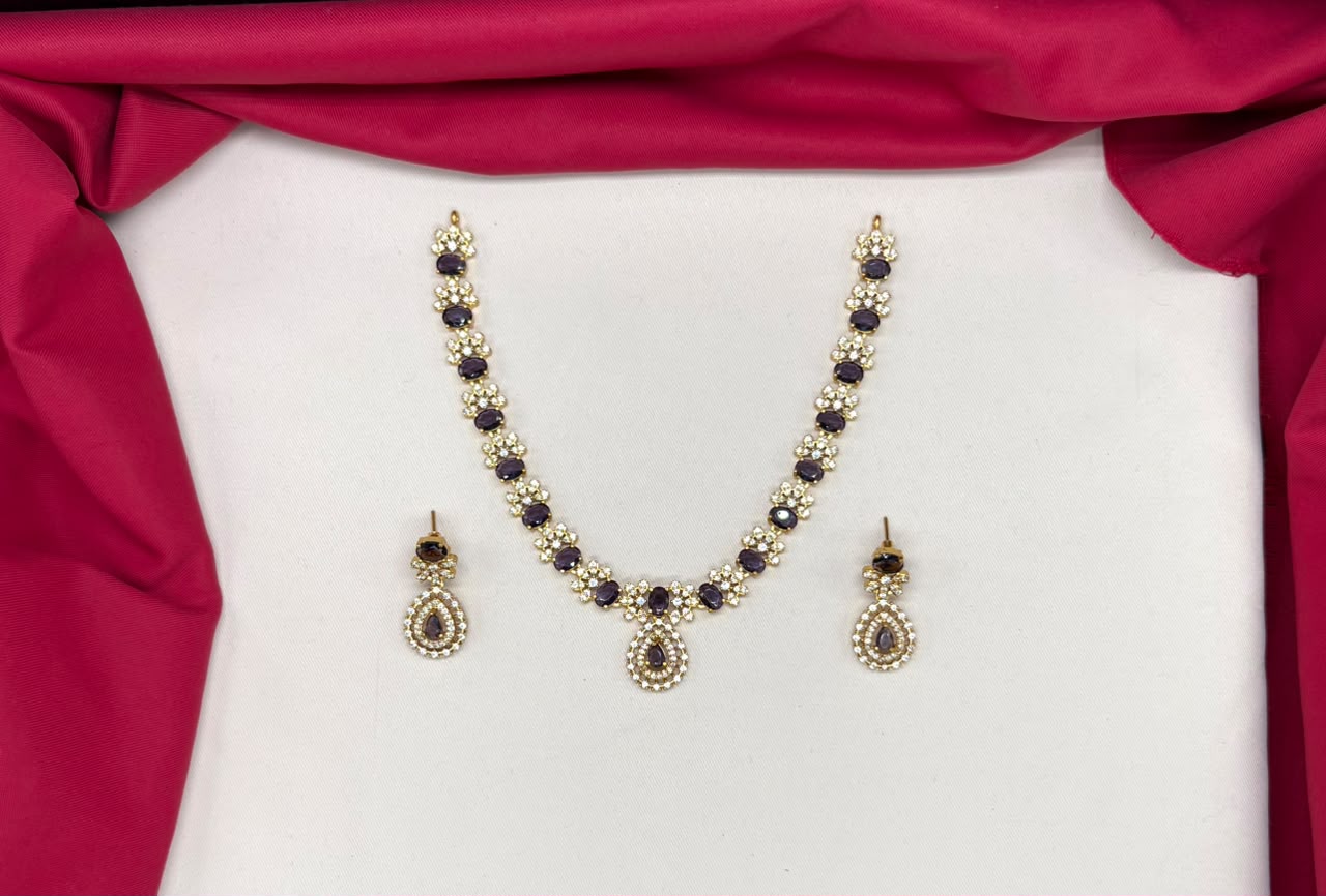 matte finishing purple American diamonds Short Necklace