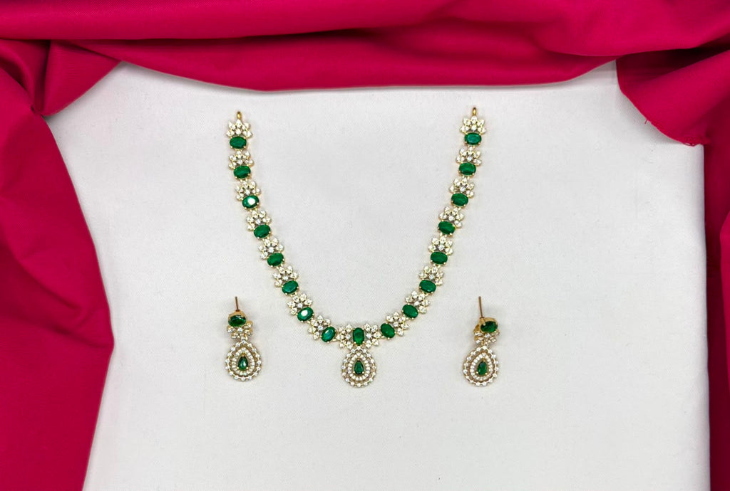 matte finishing  Green American diamonds Short Necklace