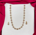 Matte finishing floral design Red-colored stones Long Necklace
