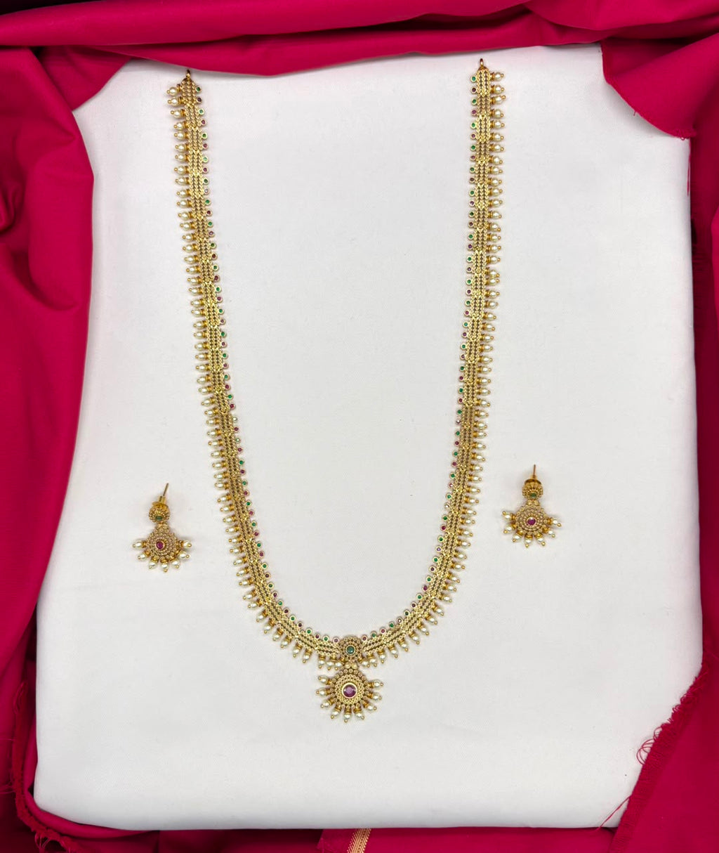 matte finishing multi-color stones with pearls long haram Necklace