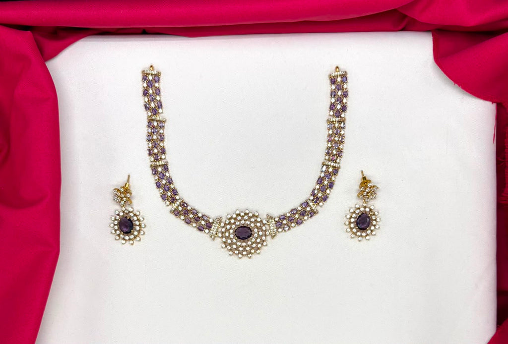 elegant American Diamond emerald Purple stones choker short Necklace