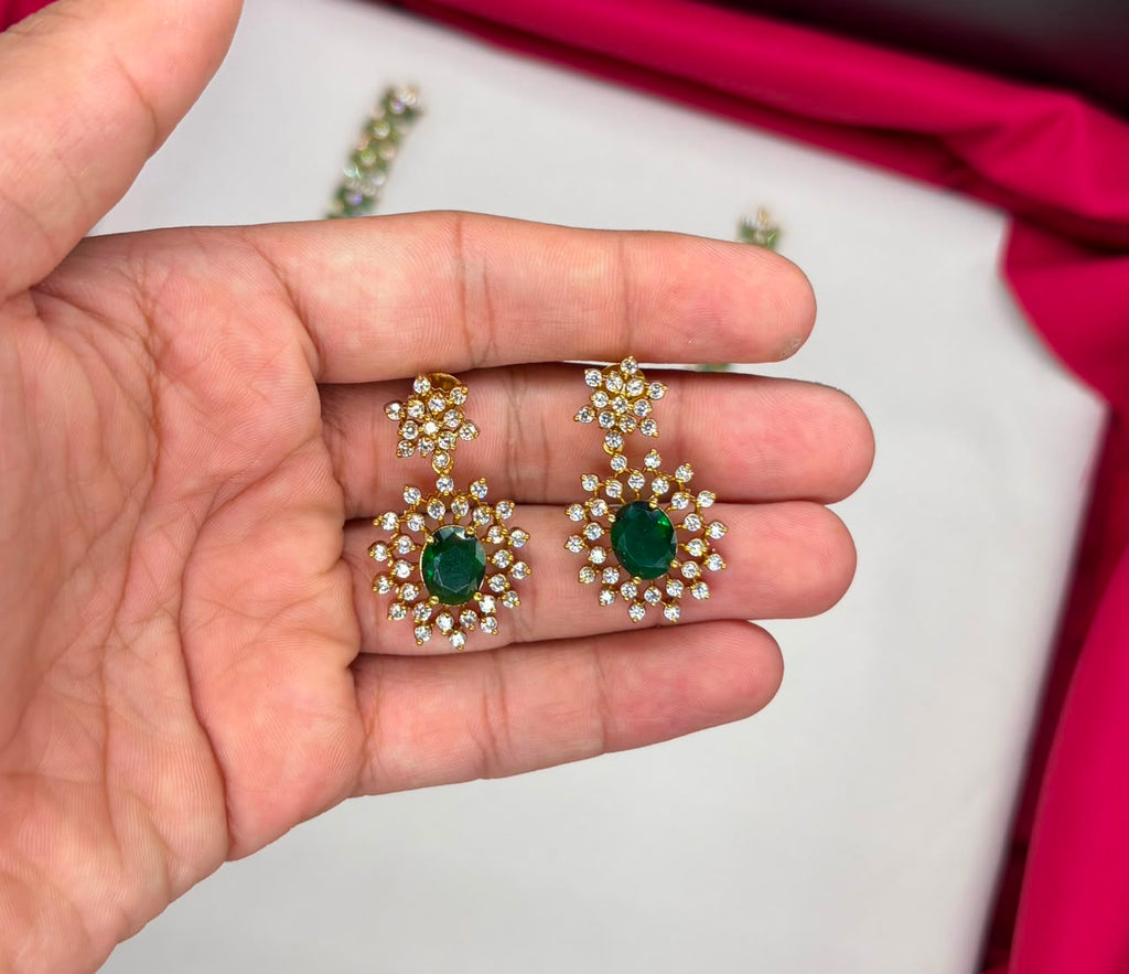 elegant American Diamond emerald Green stones choker short Necklace