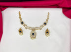 Matte finishing Blue stones with pearls short Necklace
