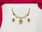 Matte finishing Red stones with pearls short Necklace