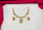 Matte finishing baby-pink stones with pearls short Necklace
