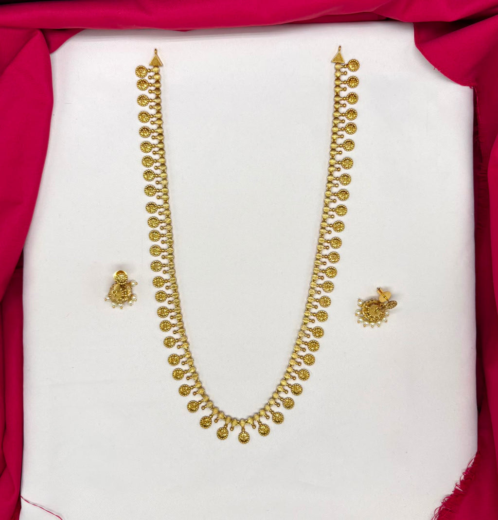 Matte finishing traditional temple features intricate coin motifs Long Necklace