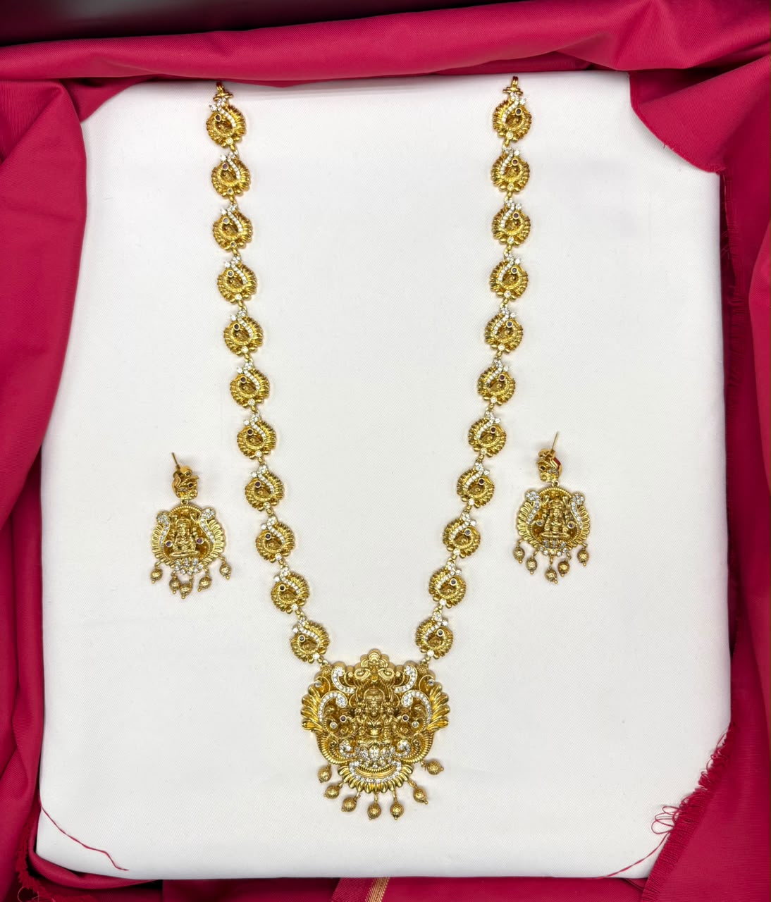 Matte finishing traditional South Indian Temple Long Haram Necklace