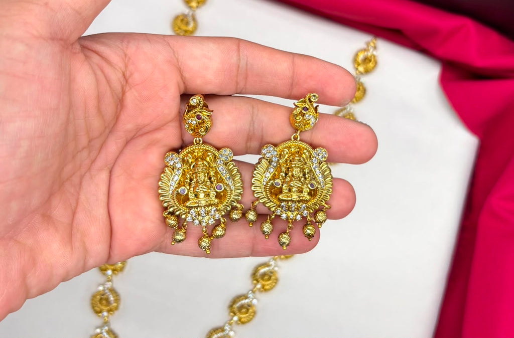 Matte finishing traditional South Indian Temple Long Haram Necklace