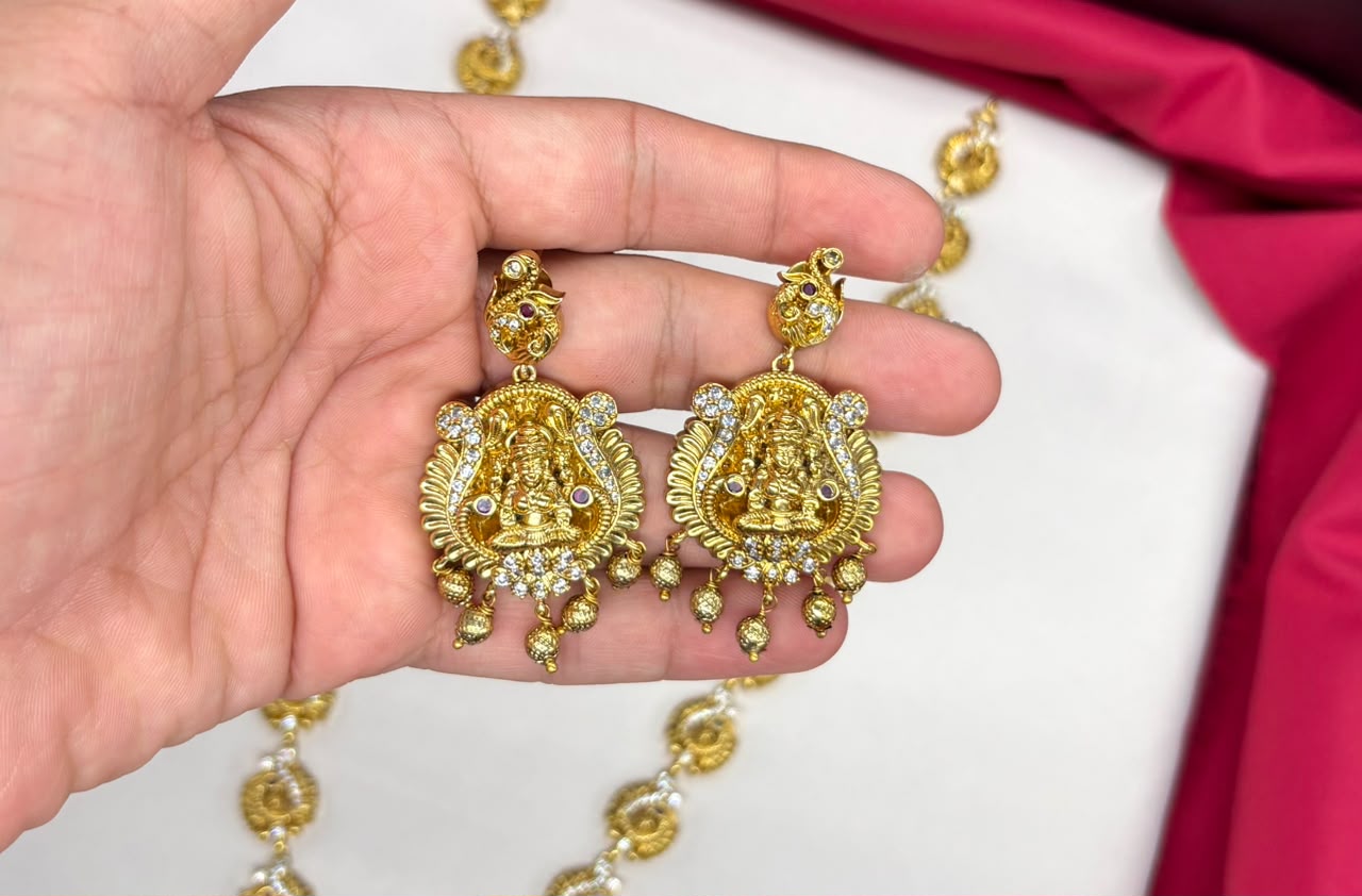 Matte finishing traditional South Indian Temple Long Haram Necklace