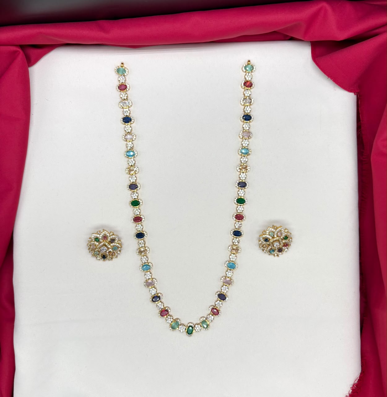 Navaratnam floral design multi-colored Long haram Necklace