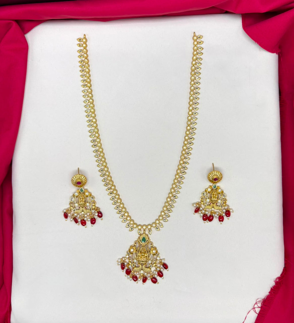 matte finishing small mango red beads design Long haram Necklace