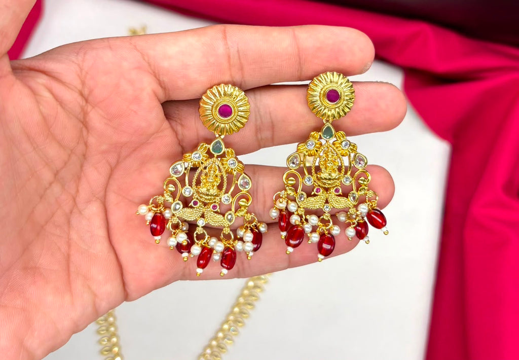 matte finishing small mango red beads design Long haram Necklace