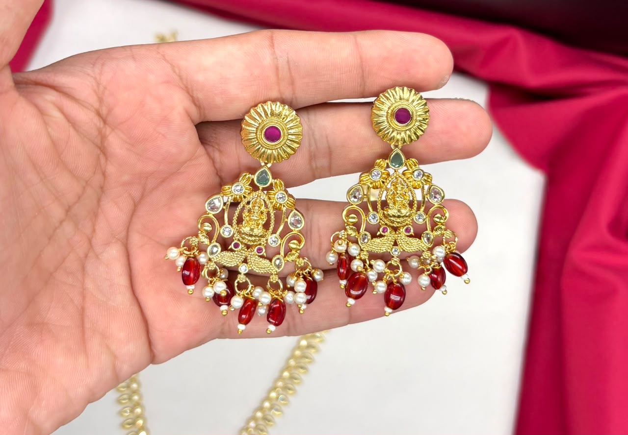 matte finishing small mango red beads design Long haram Necklace