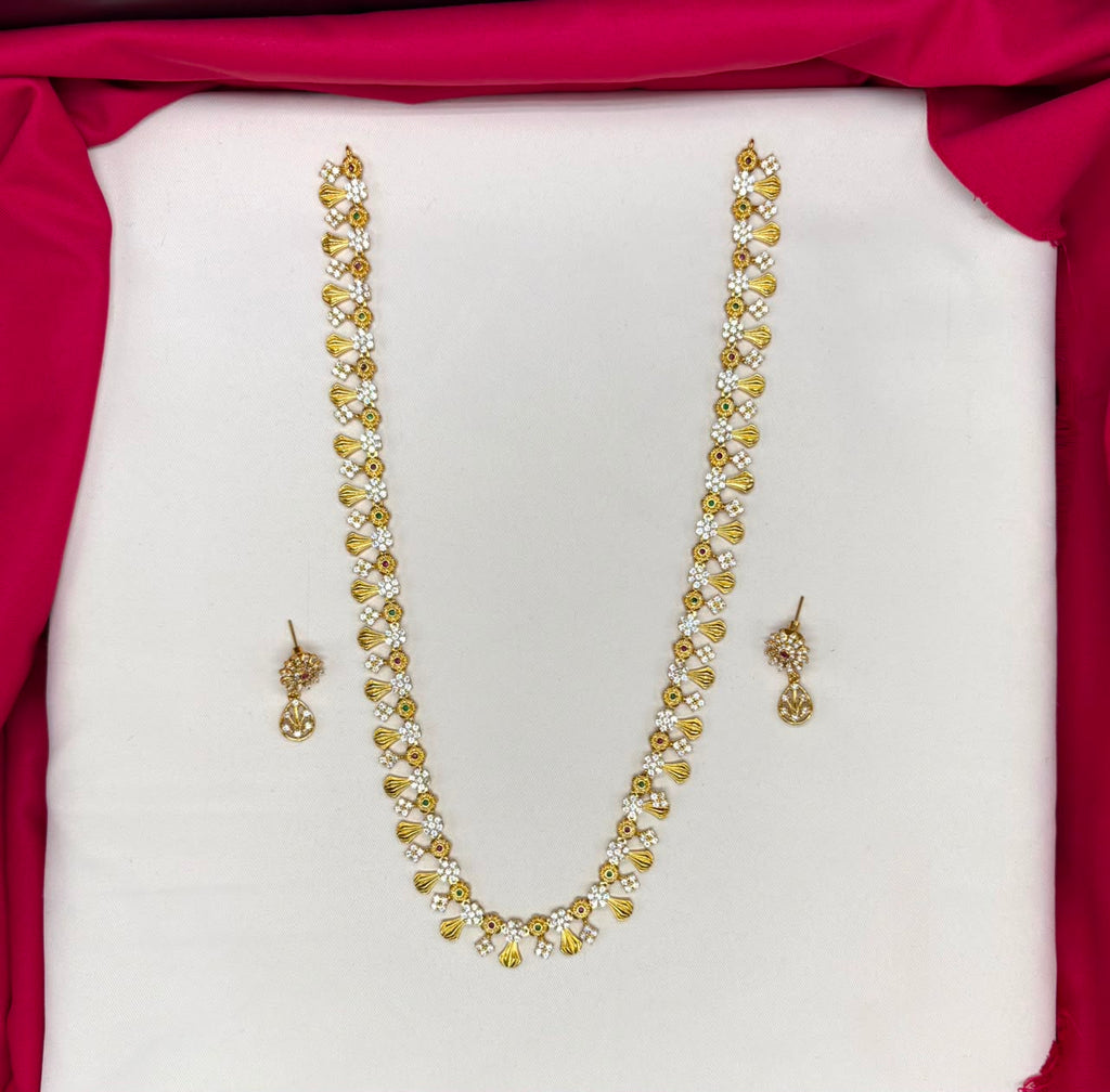 Matte finishing floral design with ad stones Long Necklace