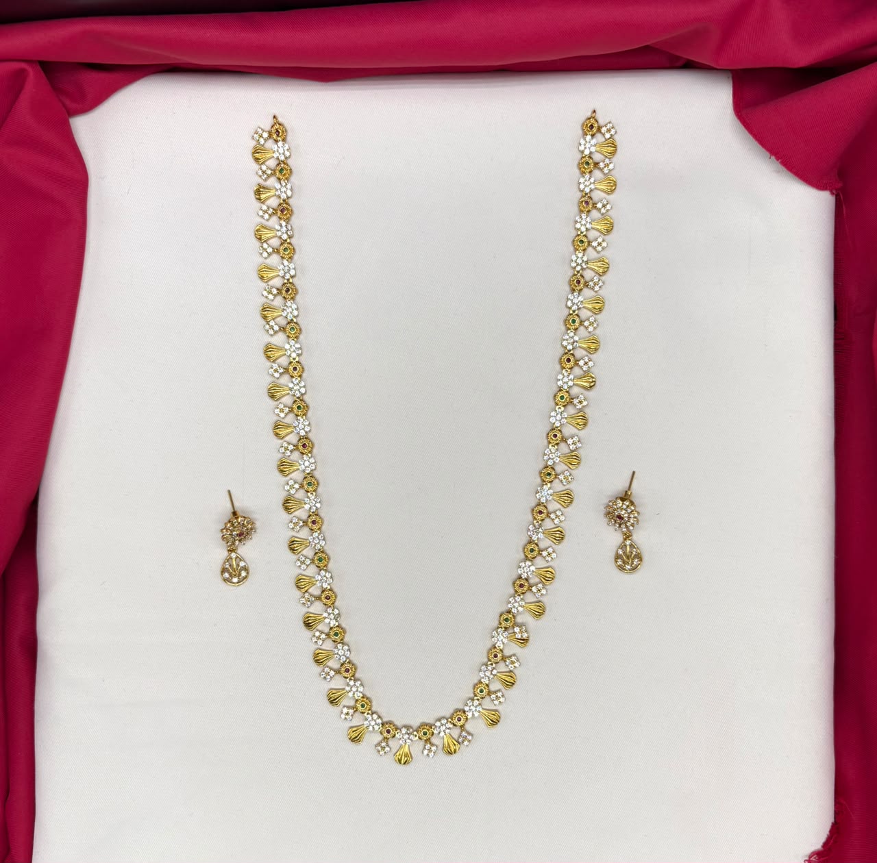 Matte finishing floral design with ad stones Long Necklace