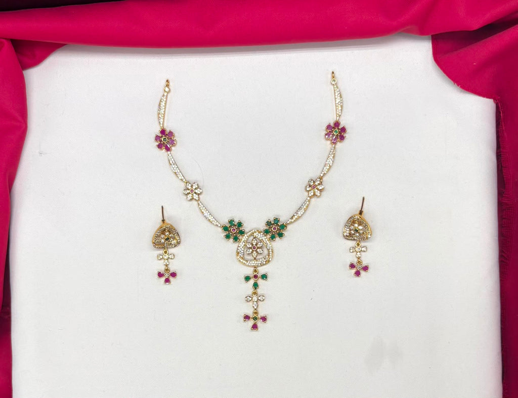 matte finishing flower design with multi stone short Necklace