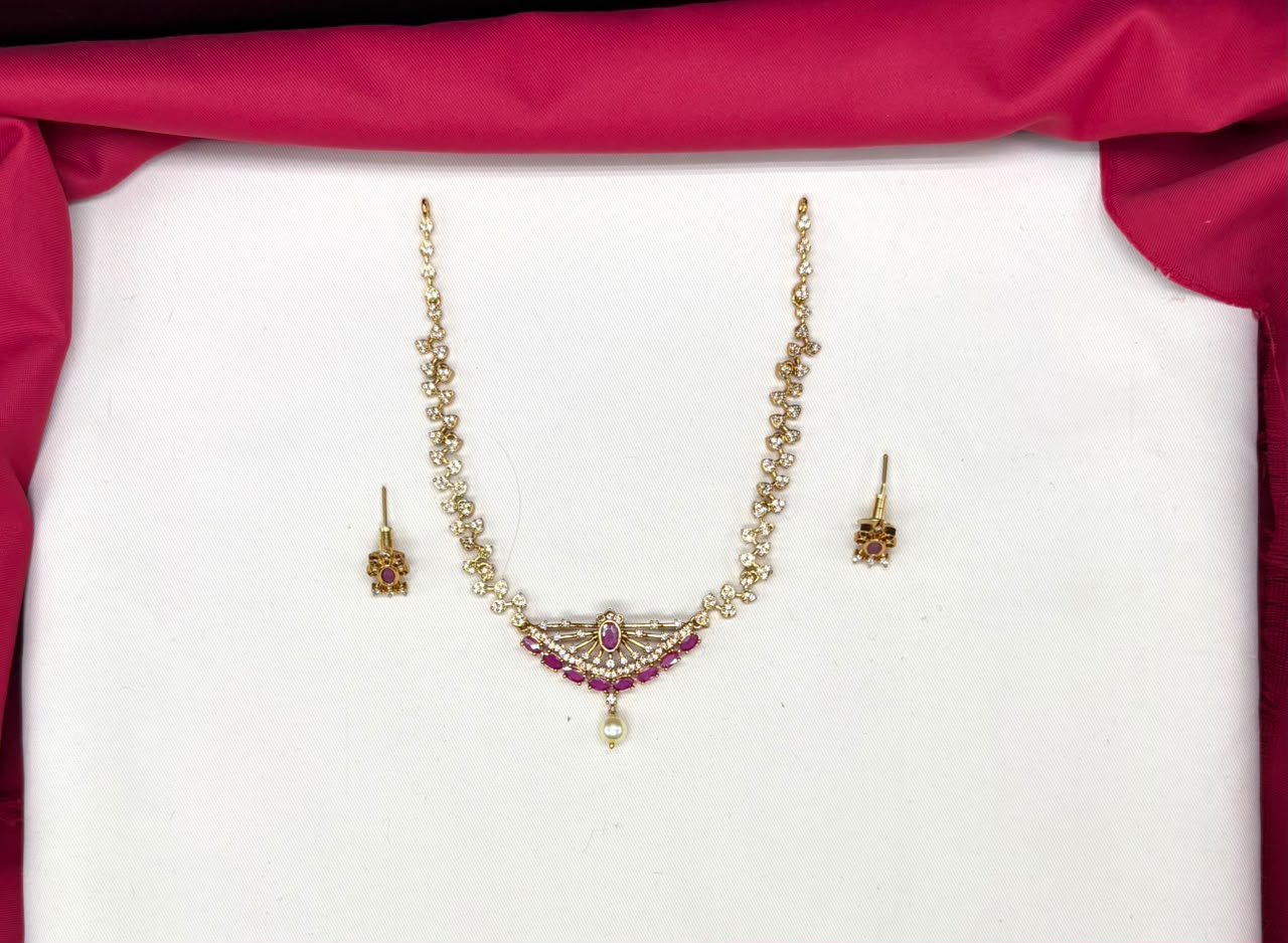 matte finishing American diamond stones short necklace