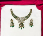 premium features intricate Green bead and prominent kundan stone Necklace