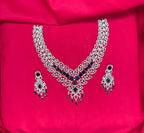 Sliver finishing American Diamond Blue and White leaf design stones Necklace