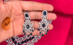 Sliver finishing American Diamond Blue and White leaf design stones Necklace