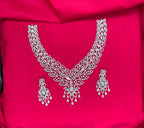 Sliver finishing American Diamond Blue and White leaf design stones Necklace