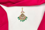 Jadau kundan finishing floral design green beads Chand design Maang Tikka