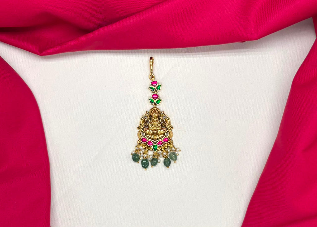 Jadau Kundan finishing with Lord Lakshmi Design Maang Tikka