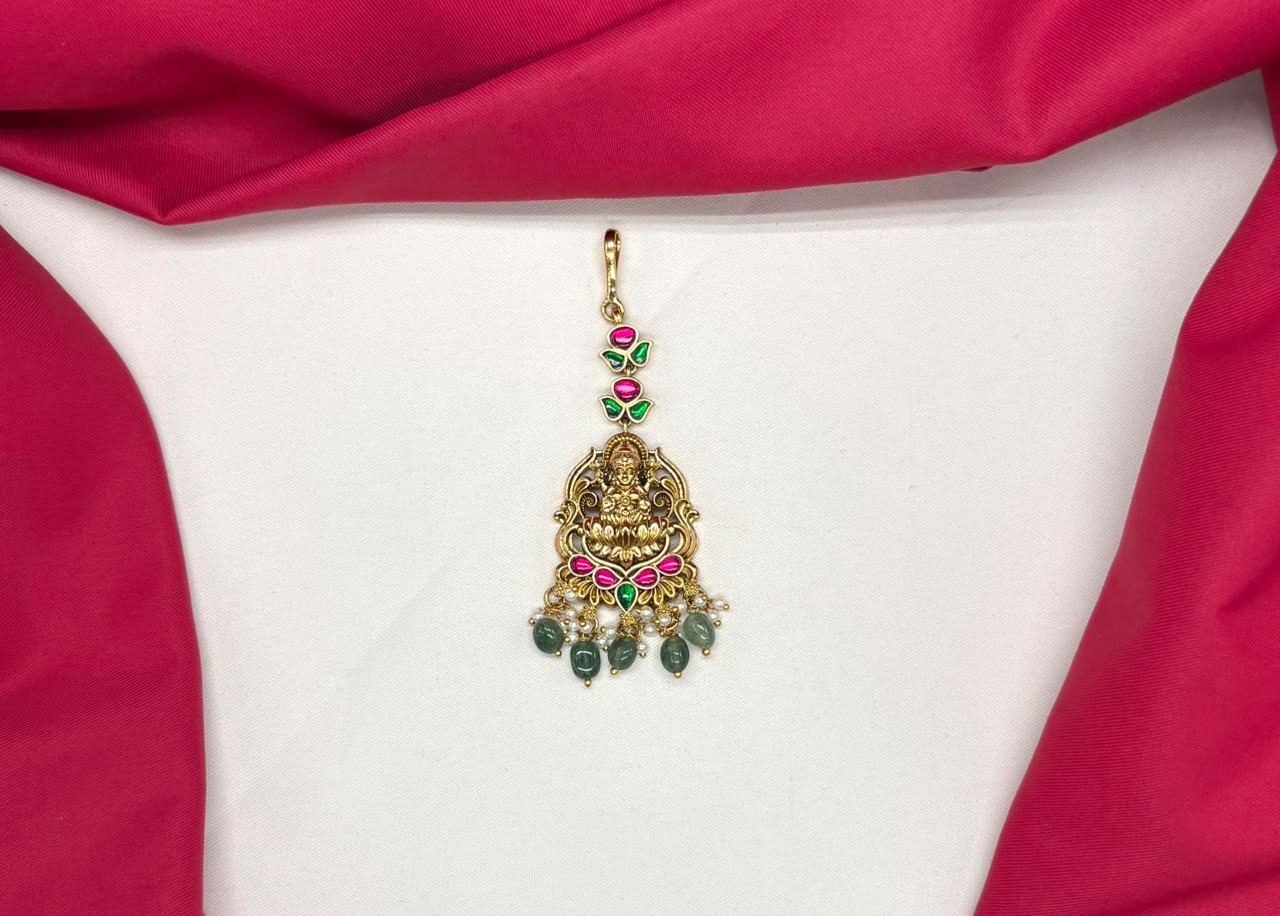 Jadau Kundan finishing with Lord Lakshmi Design Maang Tikka