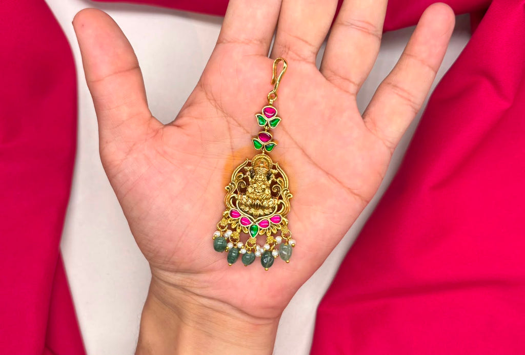 Jadau Kundan finishing with Lord Lakshmi Design Maang Tikka