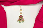 Jadau Kundan finishing lord Lakshmi with green beads Maang Tikka
