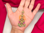 Jadau Kundan finishing lord Lakshmi with green beads Maang Tikka